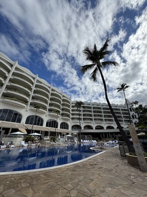 The view of the Fairmont Kea Lani from the adults only Tranquility Pool.
