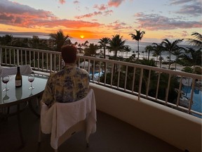 Our nightly whale-watching view from our balcony at the Fairmont Kea Lani.