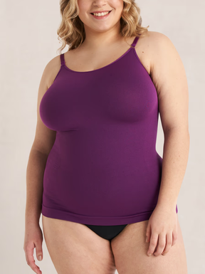woman wears purple shapermint Essentials All Day Every Day Scoop Neck Cami