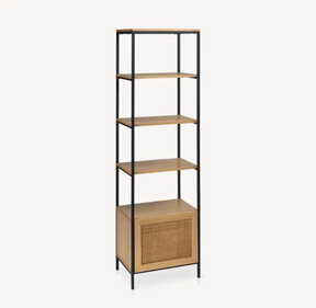 Wood, Caned and Metal Shelf Unit