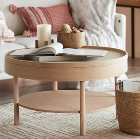 Wooden Round Coffee Table with Lift Top