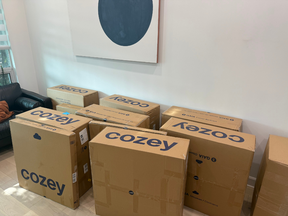 Boxes containing the Gaia sofa.