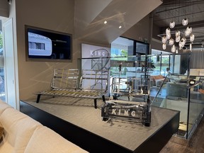 King Living's signature steel frame on display at the Vancouver showroom.