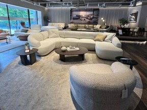 The Aura sofa and swivel lounge chair at King Living's Vancouver showroom.