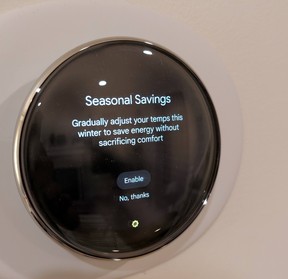 The thermostat makes suggestions to help save on energy costs.