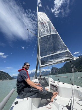 Getting ready to tack during a beautiful day on the water.