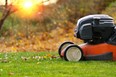 Autumn season, lawn mowing in the garden