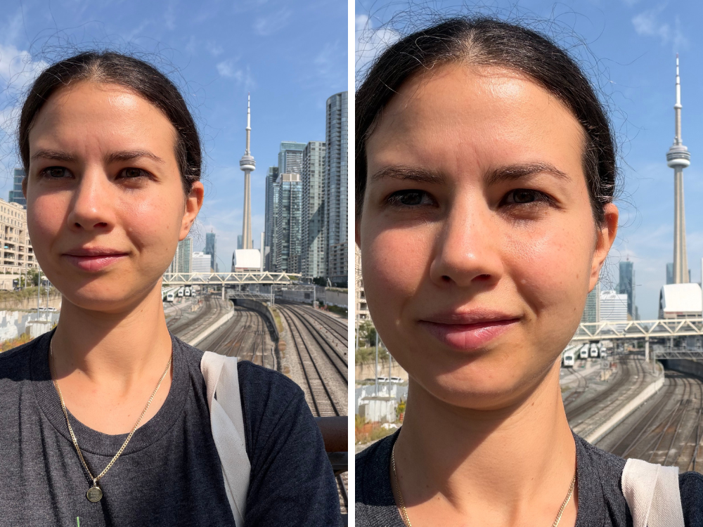  iPhone 17 selfie camera: zoomed in at .5 and 1.
