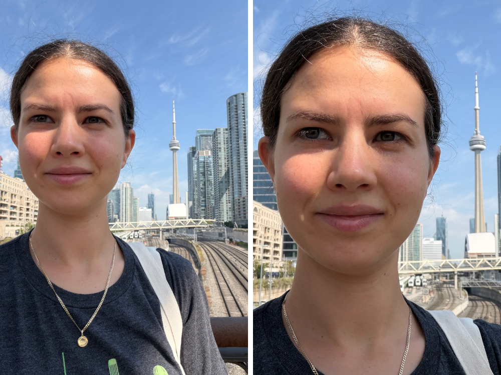  iPhone Air selfie camera: zoomed in at 1 and 2x.