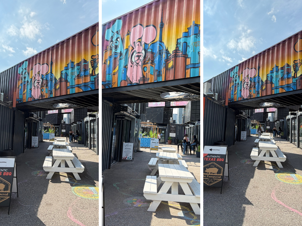  [From left to right] iPhone 17, iPhone Air, iPhone 17 Pro. Standing at the same spot and taking the same photo on each phone, illustrating the maximum zoom out, capturing the largest area each phone’s camera is capable of.