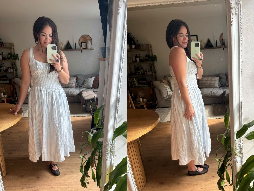  Balia Linen Dress in Swan Stripe.