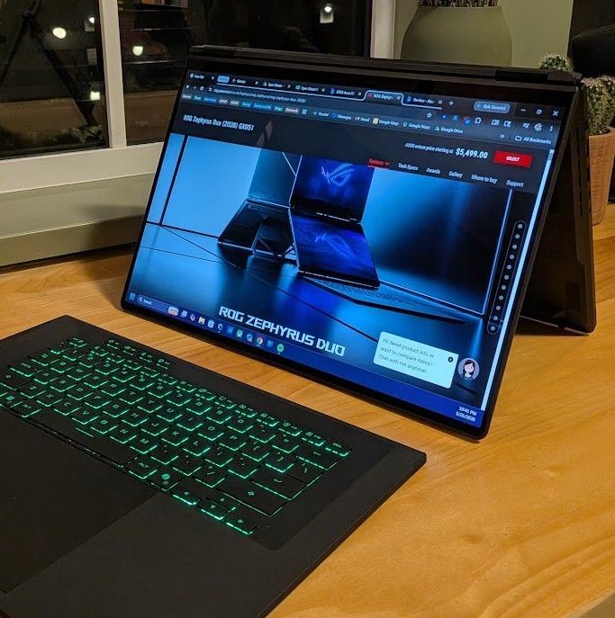 ROG Zephyrus Duo in tent mode.