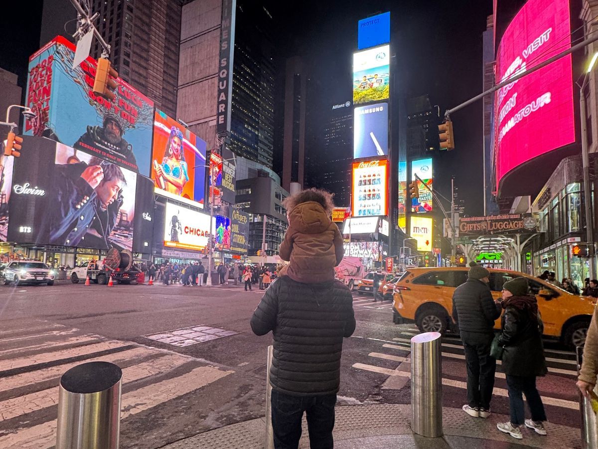 Taking in the lights and energy of Times Square.