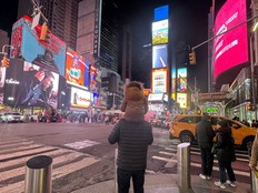 Taking in the lights and energy of Times Square.