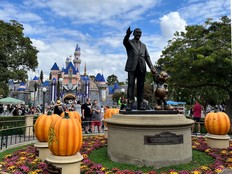 Sleeping Beauty Castle at Disneyland decorated for fall - Canadian Disney deals
