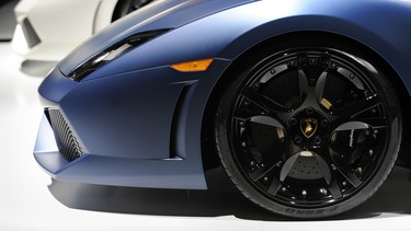 The Lamborghini Gallardo LP 560-4 coupe (R) and Spyder (L) on display during the first press preview day at the North American International Auto Show.