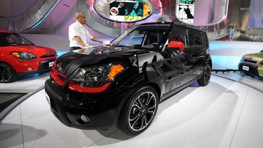 The new Kia Soul is displayed during the Los Angeles Auto Show on November 20, 2008 in Los Angeles, California.