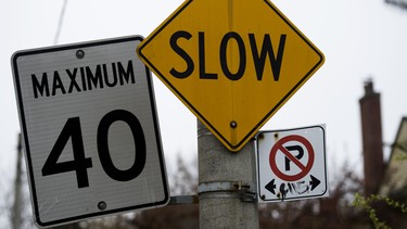 A speed limit sign in downtown Toronto
