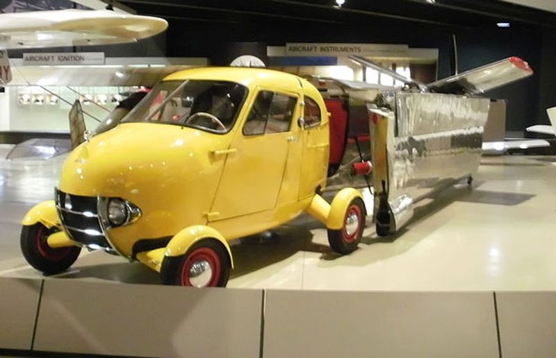 The Taylor Aerocar, a 50s-era flying car. It might have been fun to drive if it didn’t pull a trailer full of airplane gear. (Wikipedia photo)