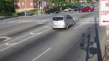 Does this driver look like he's speeding? We're pretty sure he's stopped. A speed camera thought otherwise - and issued the driver a ticket. (Screenshot/Baltimore Sun)