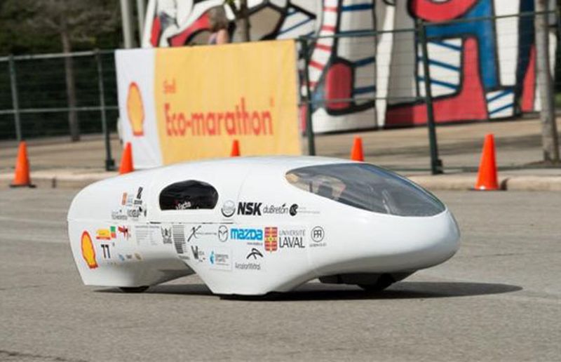 The CT 2.0 (77), Prototype, running on Gasoline, competing for team Alerion Supermileage from Laval University on the track at Shell Eco-marathon Americas 2013 on Saturday, April 6, in downtown Houston. (Courtesy: Shell Eco-marathon)