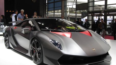 Unveiled at the 2010 Paris Motor Show, the Lamborghini Sesto Elemento concept is made entirely of carbon fibre ("sesto elemento" means "sixth element" in Italian, which, on the period table, is carbon). The concept boasts a V10 engine, with an output of 570 horsepower, going from 0 to 60 in 2.5 seconds. Pictured: The Lamborghini Sesto Elemento at the 2010 Paris Motor Show