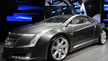 The Cadillac Converj concept car is displayed during the Los Angeles Auto Show on December 2, 2009 in Los Angeles, California.