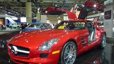 The 2011 Mercedes-Benz SLS AMG on display at the Metro Toronto Convention Centre in Toronto during the Canadian International Auto Show on February 11, 2010. The show will be open to the public from February 12 - 20.