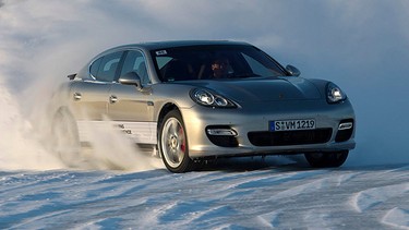 A Porsche Panamera at Ice Force Camp, Ivalo, Finland.