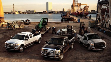 The 2011 Ford F-Series Super Duty: From left, the 2011 Ford F-Series F-450, F-350 and F-250 Super Duty.