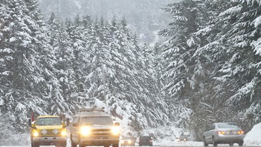 Motorists make their way along the Malahat near Victoria Thursday.