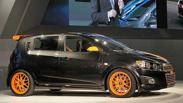 The new 2012 Chevrolet Sonic Z-Spec concept at the North American International Auto Show on January 10, 2011 in Detroit, Michigan. The show is open to the general public January 15-23.