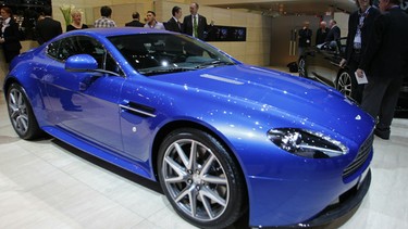 An Aston Martin V8 Vantage S during the Geneva Motor Show in Geneva.