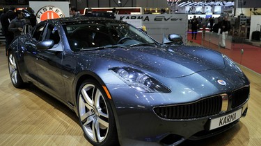The Karma concept car is diplayed at the Fisker Automotive booth during the Geneva Motor Show in Geneva.
