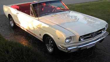 The 1965 Mustang originally won by Bill Wolfman of the3 Vets store in Vancouver has been totally restored and is now owned by Coquitlam realtor Herb Johnstone
