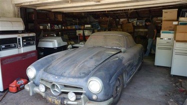 The 1955 Mercedes Benz alloy bodied gullwing coupe found in California.