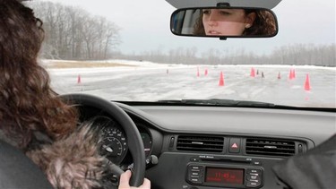 A student at the Bridgestone Canadian Winter Driving School.