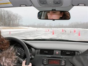 A student at the Bridgestone Canadian Winter Driving School.
