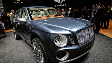 The Bentley EXP 9 F concept car is displayed at the British car maker's booth on March 6, 2012, during a press day ahead of the 82nd Geneva Car Show in Geneva.
