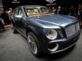 The Bentley EXP 9 F concept car is displayed at the British car maker's booth on March 6, 2012, during a press day ahead of the 82nd Geneva Car Show in Geneva.