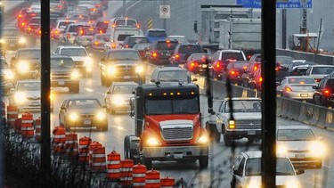 The proper way to merge when lanes narrow because of construction is alternate meshing of vehicles at the point of elimination of one of the lanes.