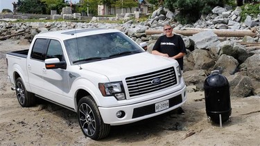 Kevin Legge with the 2012 Harley-Davidson Ford F-150 pickup truck at Ambleside Beach in West Vancouver.