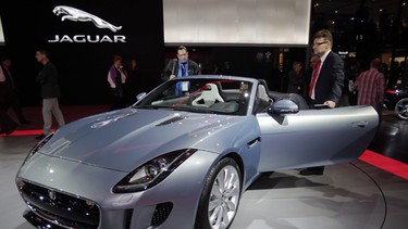 The new Jaguar F-Type on display during the press day at the Paris Auto Show.