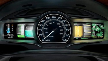 The instrument cluster in the Lincoln MKZ creates a visual reward in the form of leaves and flowering buds for the driver's efforts to operate the car in a fuel-efficient manner on a long-term, day-to-day basis.