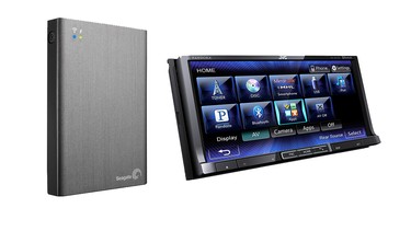 Seagate Wireless Plus 1-Terrabyte Wi-Fi-enabled hard drive and JVC's  KW-NSX700 car stereo.