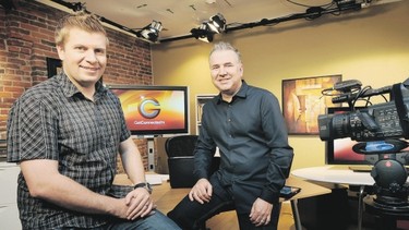 PNG / AJ Vickery (left) and Mike Agerbo co-host the technology show GetConnected in their Vancouver studio.