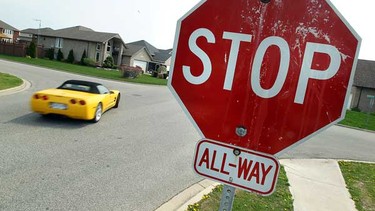 A stop sign on Amy Croft Drive in Lakeshore is pictured on Thursday, May 12, 2011. Of all the 37 all-way stop intersections in Lakeshore, none of them meet provincial guidelines.