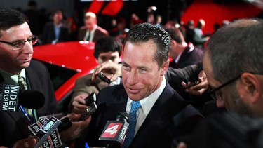 Reid Bigland, head of Dodge Brand and CEO of Chrysler Canada, speaks with the media following the Chrysler press conference to unveil the new Chrysler Dart, at the North American International Auto Show at Cobo Hall in downtown Detroit, Monday, Jan. 9, 2012.