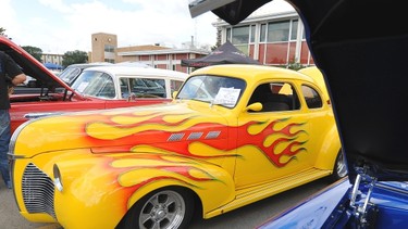 Lloyd Potter’s flaming 1940 Pontiac Arrow Coupe was on display at the Mainstreet Cruiser’s 20th Anniversary Show and Shine held in the parking lot at Bonnie Doon Mall.