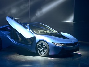 German carmaker BMW new hybrid sports car BMW i8 is displayed during a press conference at the Frankfurt Motor Show